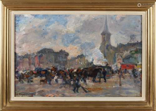 Emile Thysebaert, Stadsmarkt met paarden en figuren