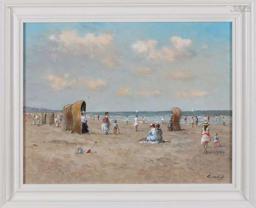 C. van Vugt, Strandgezicht met vele figuren