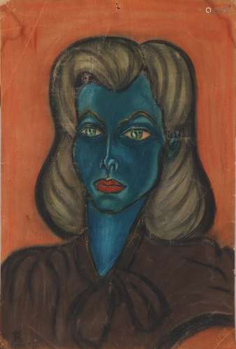 Monogram B, Vrouw met blauw gezicht