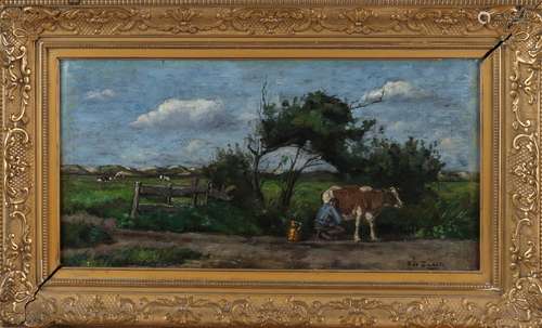 P. Zwart, Landschap met melkende boer