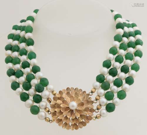 4-Streng collier met parel & nefriet