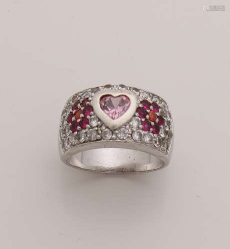 Zilveren ring, roze hart