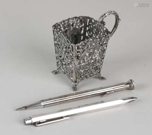 Zilveren Maggi houder & 2 pennen