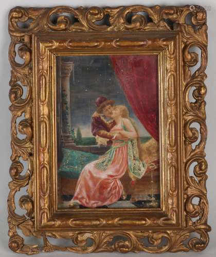 Antiek miniatuur schilderij, Romeo en Julia