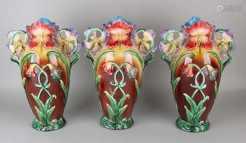 3x Jugendstil Majolica vazen