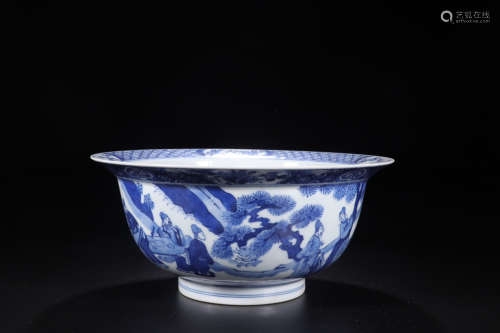 A CHENGHUA MARK BLUE WHITE BOWL WITH CHARACTER PATTERN