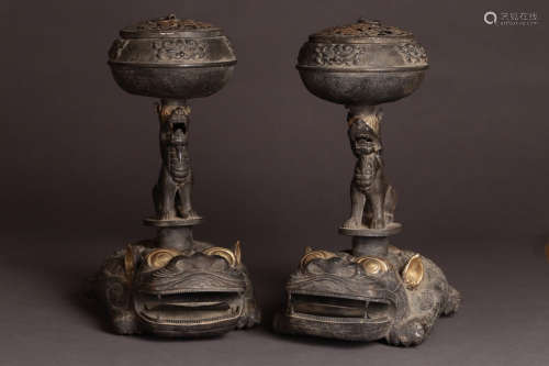 A PAIR OF SILVER CENSER