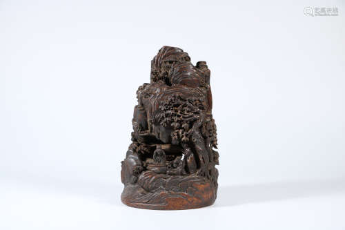 A BAMBOO ROOT MOUNTAIN ORNAMENT WITH LANDSCAPE CHARACTER CARVING