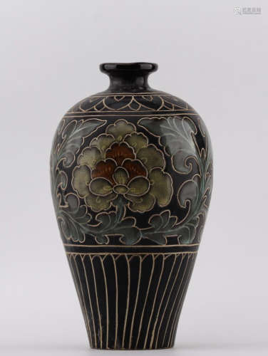 A JIZHOU YAO & BLACK GLAZE VASE WITH PAINTING PATTERN