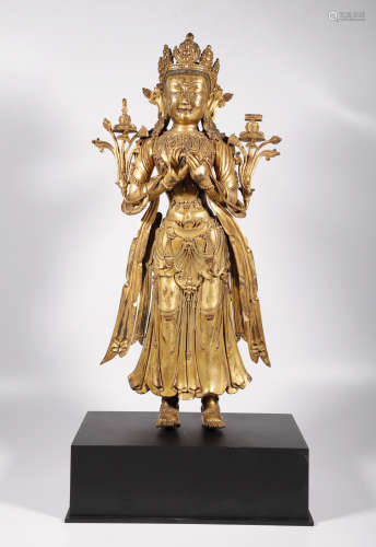 明代 铜鎏金文殊菩萨立像