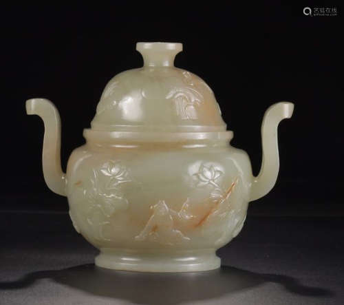 A HETAIN JADE CHARACTER STORY CARVED DING CENSER