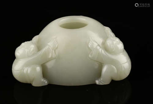 A HETIAN JADE BRUSH WASHER WITH  CHARACTER STORY