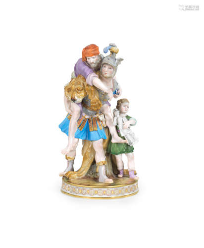 A Meissen group of Aeneas rescuing Anchises and Ascanius, late 19th century