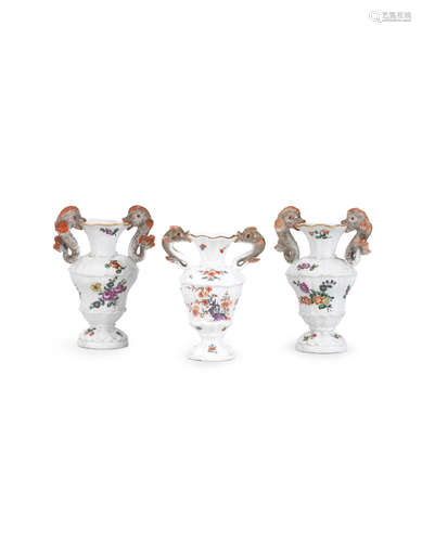 A pair of Capodimonte or Buen Retiro small vases, circa 1755-65