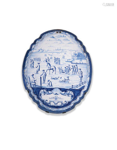 A large Frisian, Dutch Delft oval plaque, 19th century