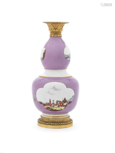 A Meissen lavender-ground double-gourd vase, circa 1740-50