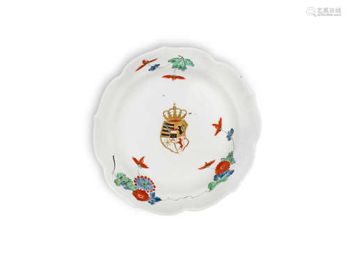 A Meissen saucer dish, circa 1730, with later 18th century armorial