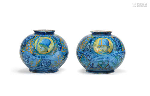 A pair of Faeza maiolica vases or bombole, circa 1550