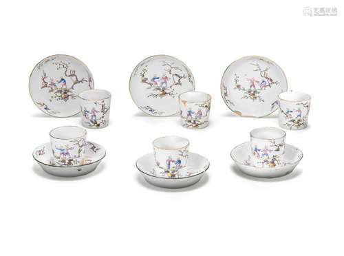 A set of six Marseilles, Veuve Perrin's factory, cups and saucers, circa 1770