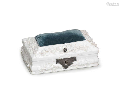 A Mennecy silver-mounted white box and cover, circa 1760