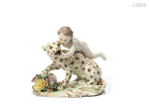 A Frankenthal group of a putto and leopard emblematic of 'Spring', circa 1760