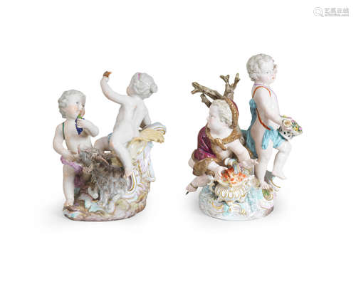 Two Meissen groups of putti emblematic of the Seasons, 19th century