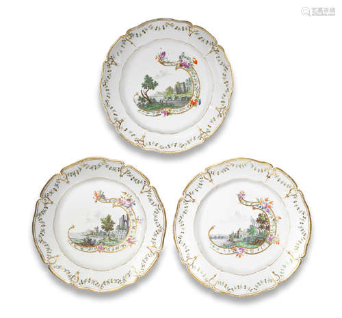 Three Nymphenburg deep plates, circa 1770