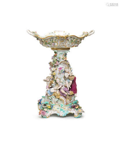 A large Meissen figural basket centrepiece and matched stand, late 19th century