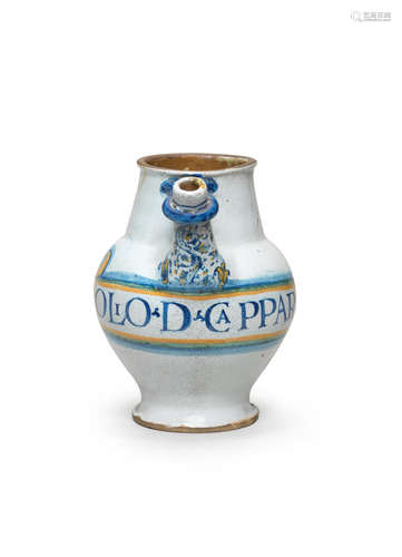 A Deruta maiolica wet drug jar, circa 1640