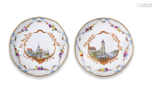 A pair of Meissen topographical dishes with Dutch views, circa 1772