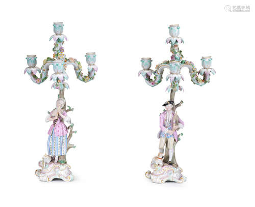 A pair of Meissen large figural candelabra, late 19th century