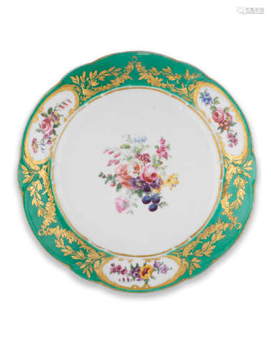 A Sèvres green-ground plate from a service given by Louis XVI to Joseph II of Austria, circa 1777