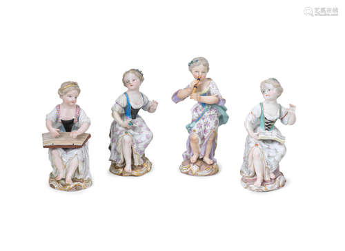 Four Meissen figures of girl musicians, late 19th century