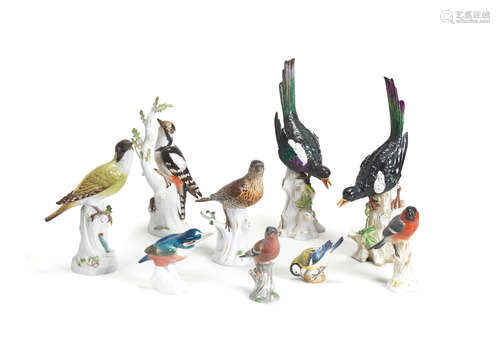 A group of Meissen birds, mainly 20th century