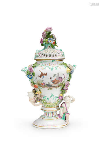 A Meissen double-handled pot-pourri vase and cover, circa 1760