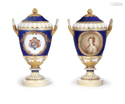 Two very rare Berlin blue-ground vases, circa 1785