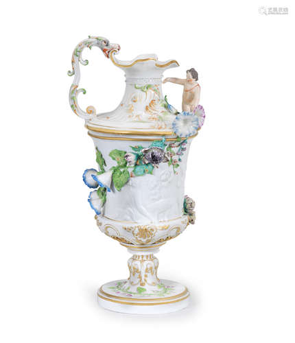 A large Berlin ewer-shaped vase and cover, circa 1770, later decorated