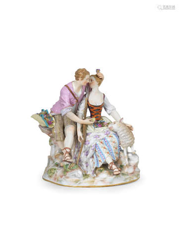 A Meissen group of a shepherd and shepherdess, 19th century