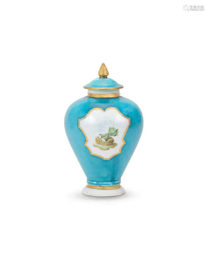 A very rare Capodimonte turquoise-blue-ground tea canister and cover, circa 1745-50