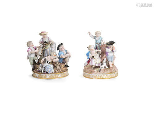 Two Meissen circular groups of children, 19th century