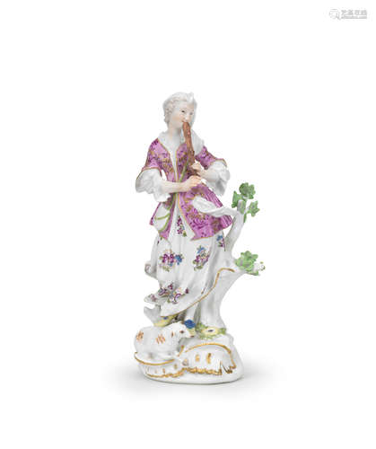 A Meissen figure of a shepherdess, circa 1755