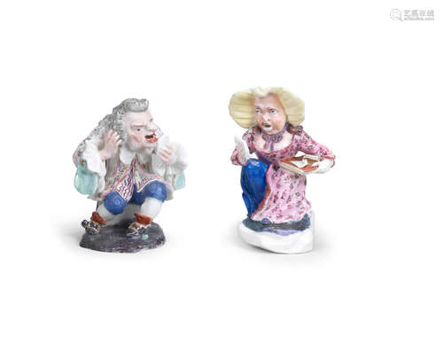 Two Capodimonte satiricial figures, circa 1750, later decorated