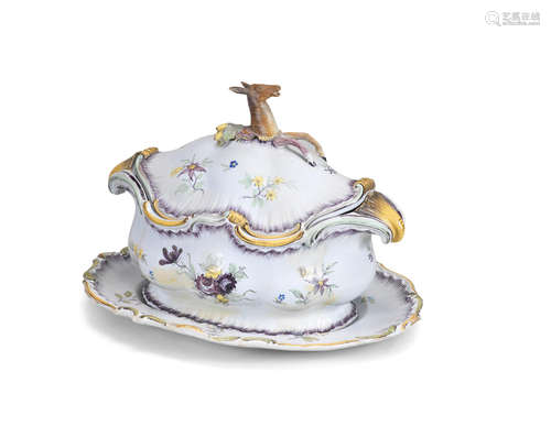 A Rörstrand faience two-handled tureen, cover and stand, dated 1769-70