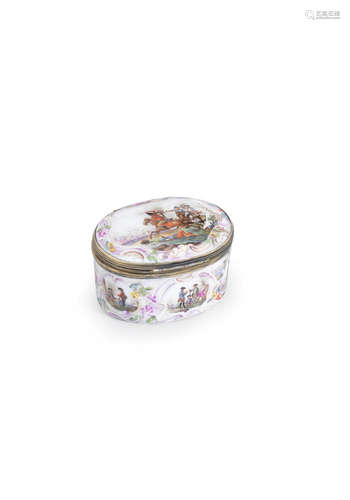 A Meissen silver-gilt-mounted oval snuff box, circa 1760