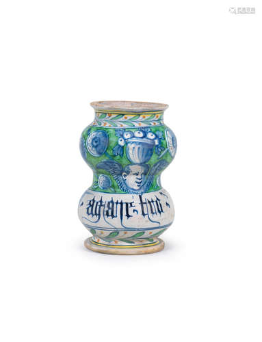 An Italian maiolica albarello, possibly Faenza, mid 16th century