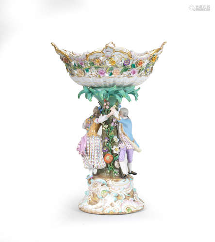 A large Meissen figural basket centrepiece, late 19th century