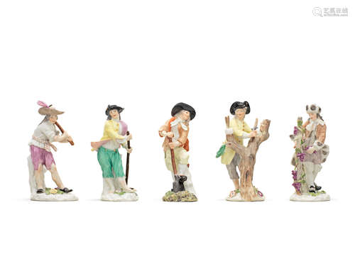 Five Meissen figures of harvesters, mid 18th century