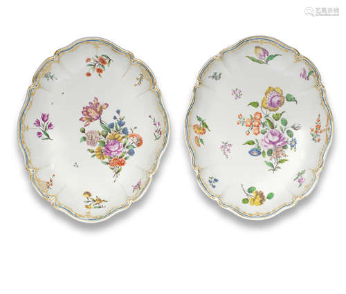 Two Nymphenburg oval deep dishes, circa 1765