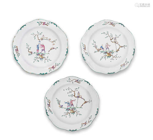 Three Marseille, Veuve Perrin's factory, faience plates, circa 1760