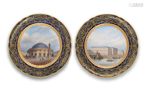 A pair of Paris porcelain topographical plates, circa 1850